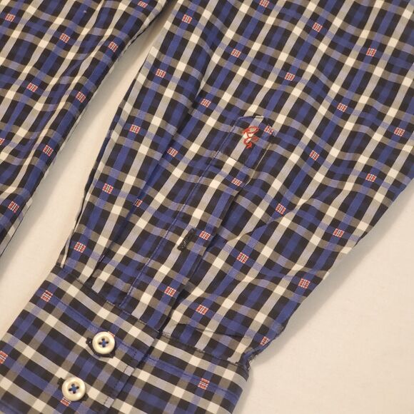 Robert Graham Mens XL Blue Plaid Button Down Shirt Long Sleeve Roll Cuff - Picture 9 of 10